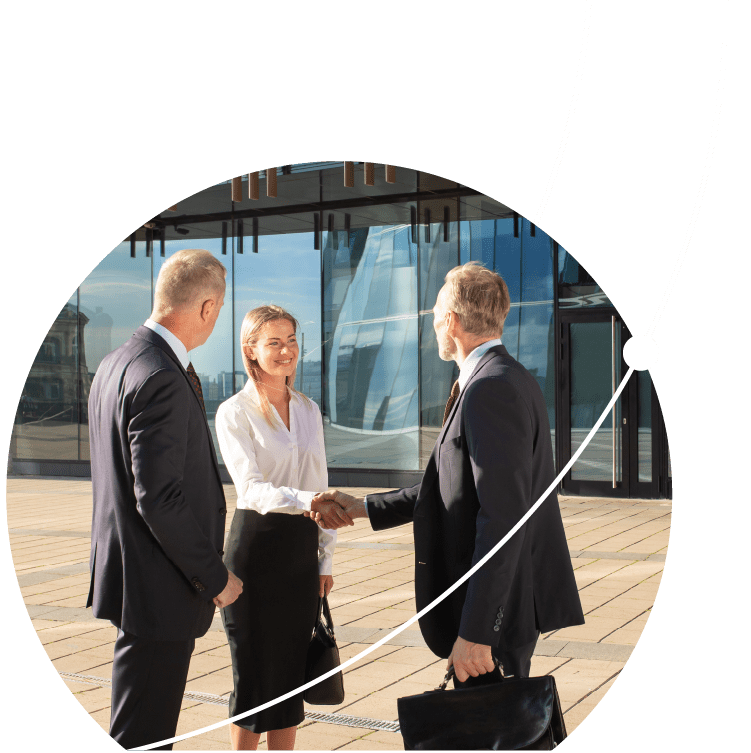 Cheerful young professional shaking hands with her boss